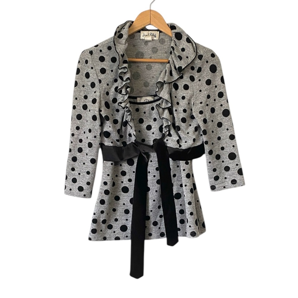 Joseph Ribkoff black gray polka dot blazer with ruffles with a matching tank 6